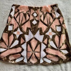 Main Strip Geometric Sequin Mini Skirt - Pink, Gold, and White